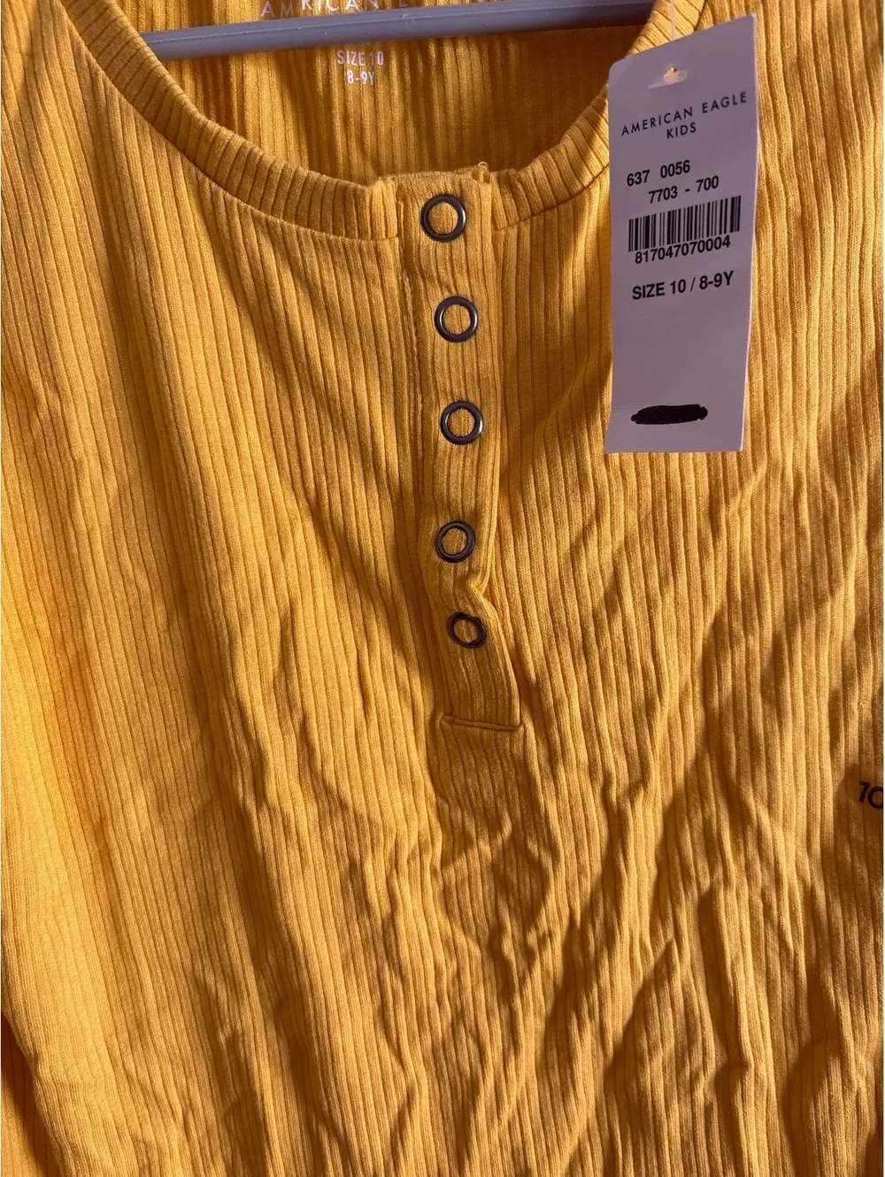 American Eagle Kids Long Sleeve Ribbed Henley Shirt Size 10 (8-9Y) Yellow